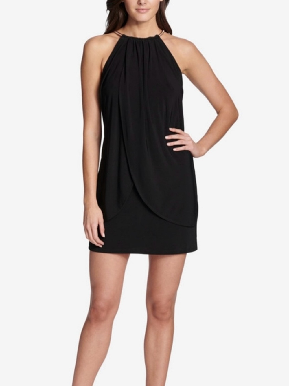 Chic Black Halter Tulip Front Mini Dress